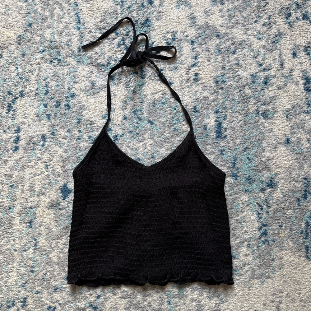 Black Halter Neck Crochet Top